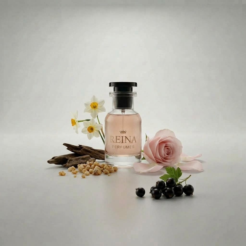 Frasco de perfume Materia Negra unisex de Reina Perfumes